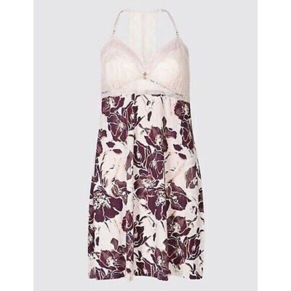 Rosie for Autograph Marks & Spencer Floral Chemise 14  US Size L Pink Babydoll - Picture 2 of 8